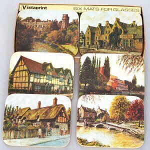 Vintage, cork coasters, MG7 Shakespeare Country